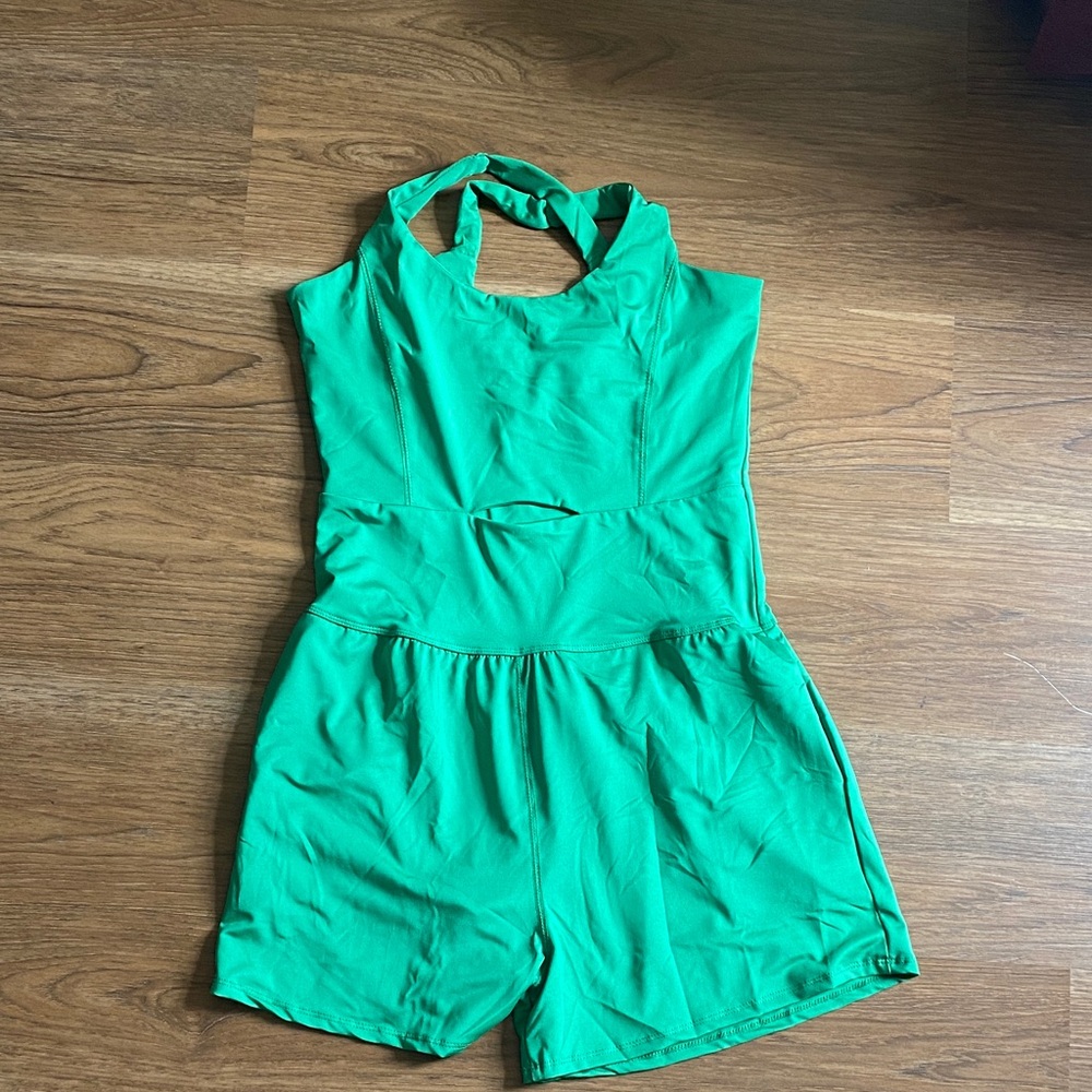 SHEIN Green Halter Romper Dress